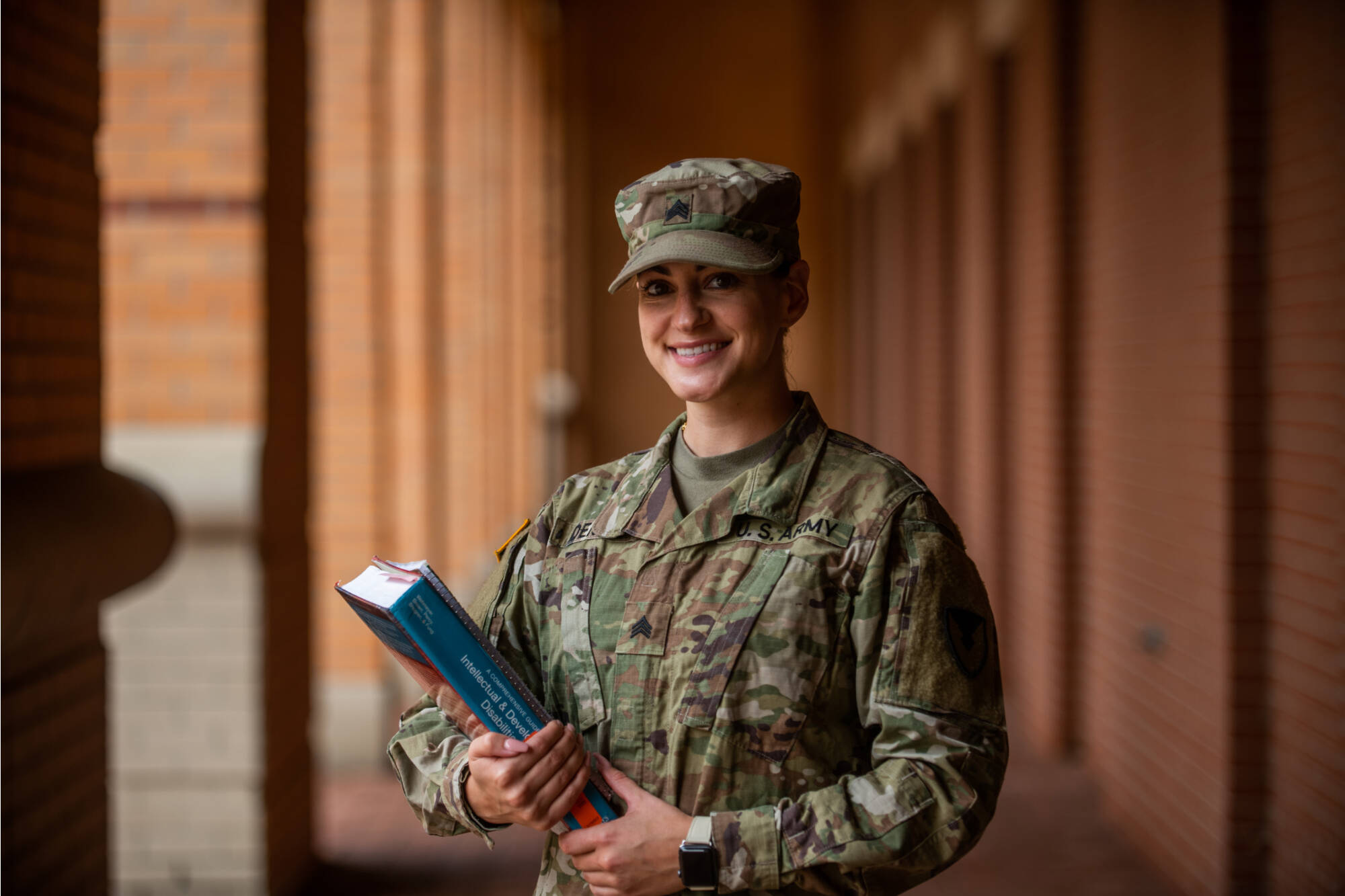 Veteran student with books.